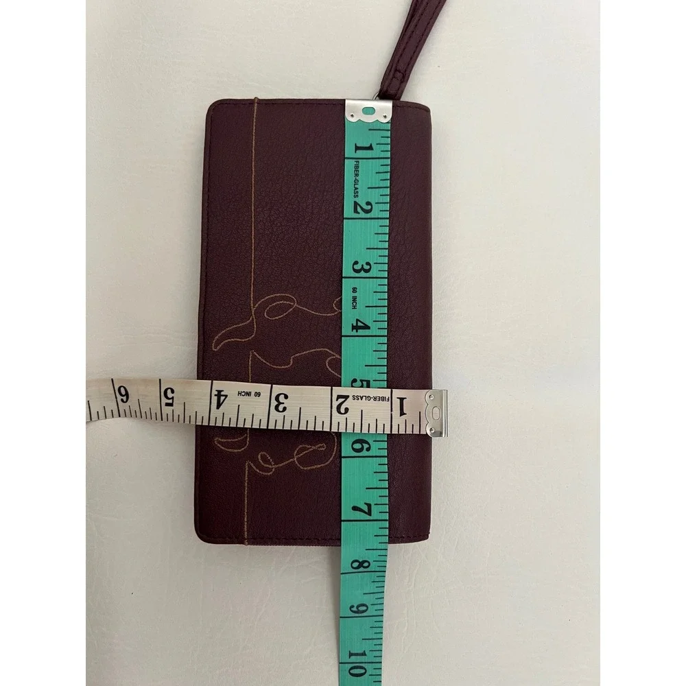 Relic Burgundy Faux Leather Dog Motif Wristlet Bifold Wallet with Heart Accent